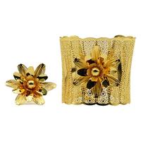 Ensemble de bracelet et bague en métal personnalisé à fleurs tridimensionnelles, style Moyen-Orient, mode simple, bijoux pour femmes au quotidien