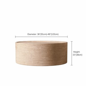 Table basse ronde en pierre de travertin naturelle de qualité supérieure, sculptée à la main, en pierre massif, mobilier d'extérieur pour une décoration de jardin unique - Product Image 2