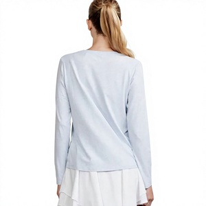 Camiseta de Manga Larga para Mujer, Cuello Redondo Clásico, Camiseta Básica de Algodón Suave, Logotipo Personalizado, Fabricante Mayorista OEM - Product Image 4