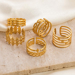 Anillos de moda con diseño de corona calada ajustables para mujer, joyería de fiesta, color dorado - Product Image 4