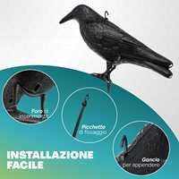 Éloigne-oiseaux réaliste en plastique (corbeau/pigeon) 35x12x22 cm – Dissuasion anti-oiseaux pour balcon, jardin et extérieur