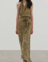 Design de mode impression numérique licou-cou élégant robe portefeuille sans manches longue longueur pour les femmes robes de Style d'été