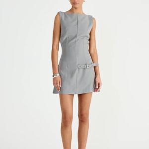 Vestido Mini de Mujer OEM Personalizado, Cuello Redondo, Sin Mangas, Ajustado, Casual, de Alta Calidad, con Cinturón, Elegante y Corto - Product Image 1