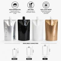 Pochette souple à bec verseur en aluminium noir mat, argenté, doré, blanc pour emballage de liquides, idéale pour jus, vente en gros, OEM