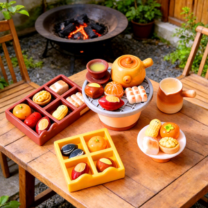 Miniature Paysagère - Réunion d'hiver au coin du foyer, préparation du thé, théière réaliste, noix, ornements de maison de poupée miniatures à faire soi-même - Product Image 3