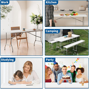 Ensemble <span class=keywords><strong>table</strong></span> et banc pliables en plastique pour le <span class=keywords><strong>camping</strong></span>, facile à transporter et à ranger Offre Spéciale l'extérieur, 6 pieds, <span class=keywords><strong>8</strong></span> <span class=keywords><strong>personnes</strong></span> - Product Image 6