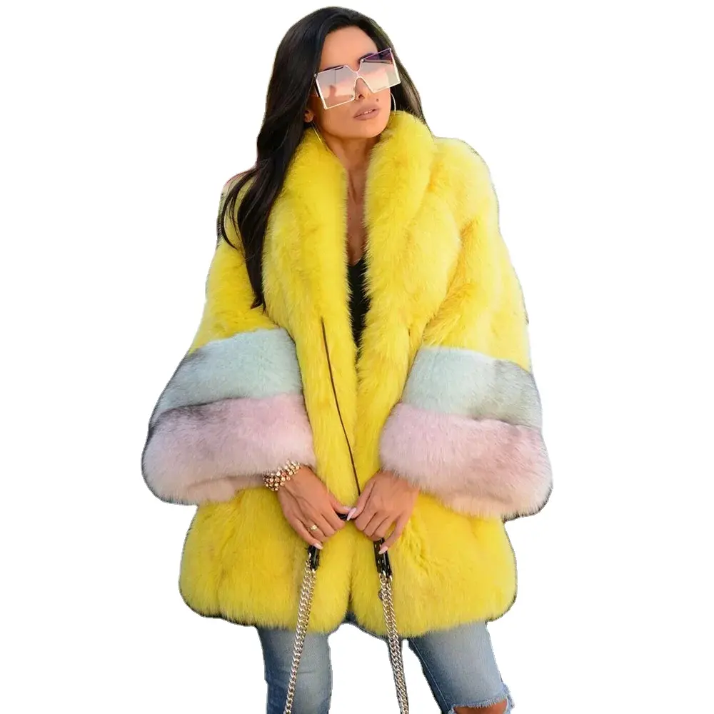 High Quality Wholeskin Fox Fur Coat Mid-Length Natural Fox Overcoats Real Fox Fur Coat For Women Winter Outwear