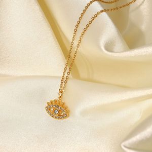 Fabricant de bijoux, collier personnalisé <span class=keywords><strong>avec</strong></span> pendentif œil <span class=keywords><strong>mal</strong></span>éfique, zircon, acier inoxydable, plaqué or 18 carats, marques de bijoux de créateurs - Product Image 1