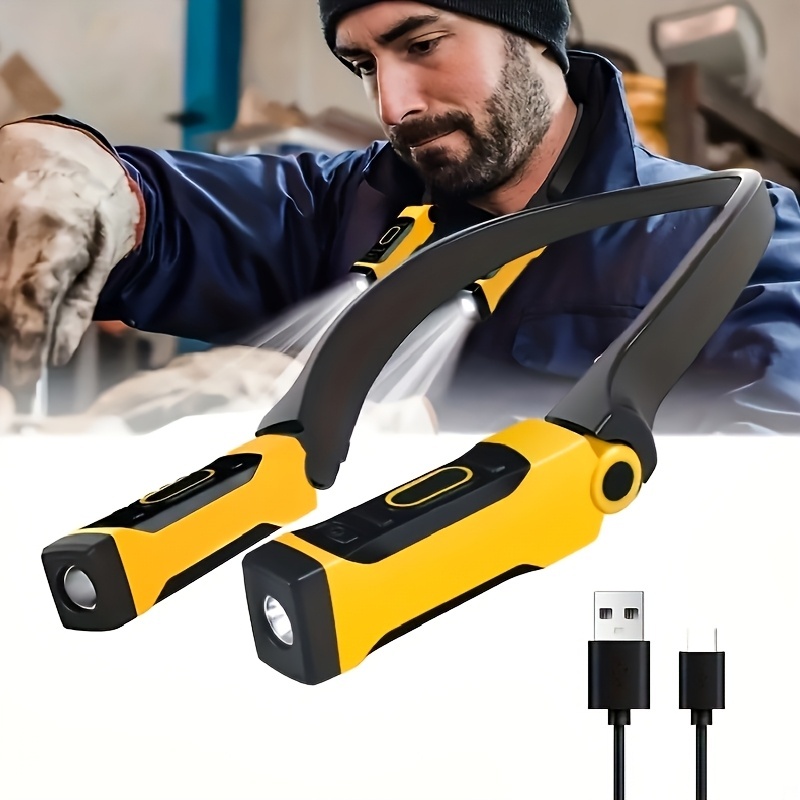 USB Rechargeable LED Neck-Hanging Work Light Portable ABS Material Flashlight Cold White Light 150-200 Lumens Outdoor