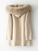 A59778 Damen Echtwollmischung Mantel mit Rex-Kaninchenfell-Futter und Nerzfellkragen Freizeit Herbst/Winter Langer Mantel Oberbekleidung
