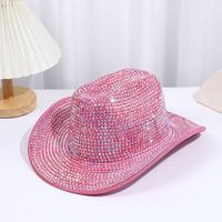 Ecoparty-Chapeaux de jazz en strass, chapeau de cow-boy pour femmes et hommes, double face, couleur rouge avec diamant, vente en gros