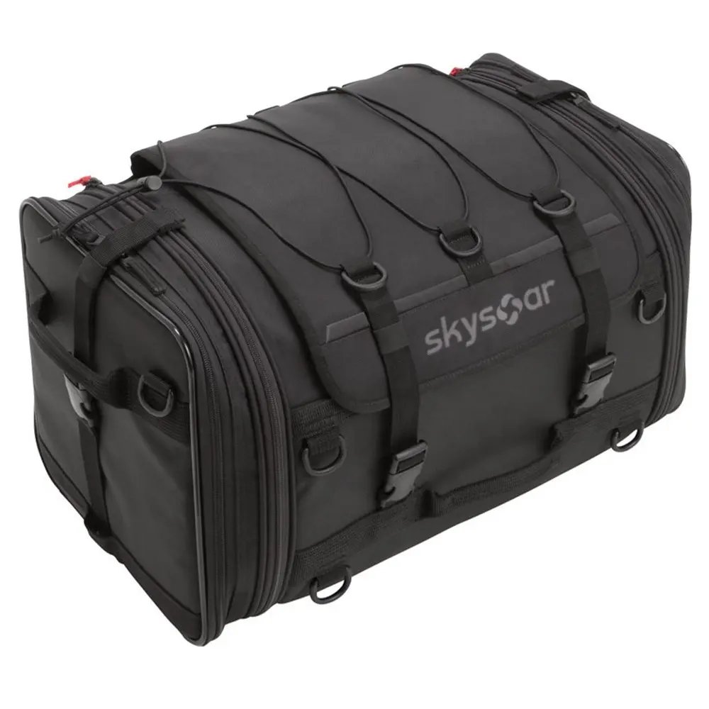 Fabrika siyah dayanıklı naylon genişletilebilir büyük bagaj omuz yün çok fonksiyonlu ağır motosiklet kuyruk bagaj çantası