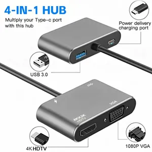 <span class=keywords><strong>Adaptateur</strong></span> Hub Type <span class=keywords><strong>C</strong></span> 4-en-1 vers HDTV VGA <span class=keywords><strong>USB</strong></span> 3.0 <span class=keywords><strong>Adaptateur</strong></span> <span class=keywords><strong>Multiport</strong></span> <span class=keywords><strong>AV</strong></span> Numérique avec Port de Charge TYPE-<span class=keywords><strong>C</strong></span> Compatible - Product Image 2