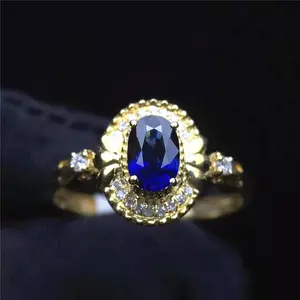 Grosir Perhiasan Berlian Batu Permata Klasik Antik Emas 18K 0,45 Ct Sri Frankfurt Cincin Safir Biru Alami untuk Wanita