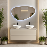Meuble de salle de bain moderne avec miroir LED, vasque en céramique, construction en contreplaqué, finition laquée, résistant à l'eau, écologique, facile à nettoyer