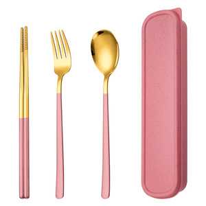 Set di posate coreane in acciaio inossidabile 18/8 presto forchetta bacchette posate da viaggio portatili - Product Image 1