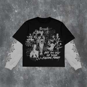 T-shirt pour homme en coton 100% à manches longues surdimensionné à double couche avec strass personnalisés en gros, lavage à l'acide, style hip-hop, 250g - Product Image 1