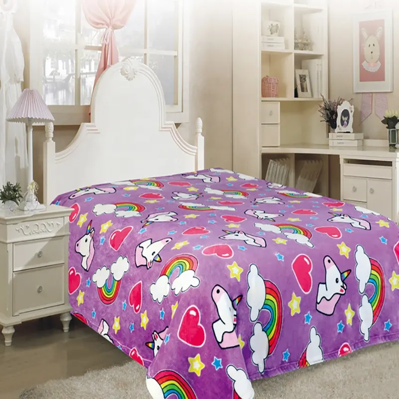 Couverture de literie licorne pour enfants, nouveauté, vente en gros, style dessin animé, pour filles, taille double, voyage,