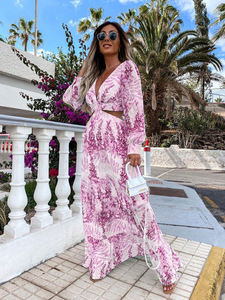 Abito da <span class=keywords><strong>donna</strong></span> stile Boho copricapo con scollo a V abito estivo a maniche lunghe Maxi abito - Product Image 5