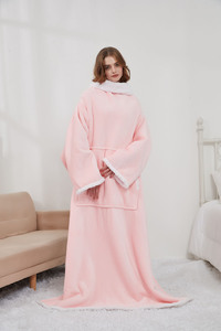 Chăn Trùm Đầu <span class=keywords><strong>Sherpa</strong></span> Lông Cừu Mặc Tv Vải Nhung Lông Ngoại Cỡ Hai Mặt Siêu Mềm <span class=keywords><strong>100</strong></span>% <span class=keywords><strong>Polyester</strong></span> Áo Hoodie Người Lớn Có Tay Áo - Product Image 2