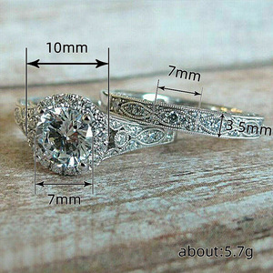 Conjunto de Anillos de Pareja con Diamantes Simulados Geométricos para Mujer, Joyería Elegante para Boda - Product Image 4