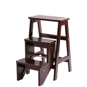 Tabouret de pied en <span class=keywords><strong>bois</strong></span> massif, échelle pliante, banc, chaise de cuisine, chaise d'escalier avec 3 marches - Product Image 1