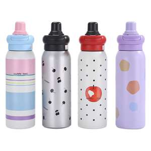 Botella de Agua de Acero Inoxidable Happy Time de 500 ml, Doble Pared Aislada, Portátil, para Exteriores, con Pajita - Product Image 5