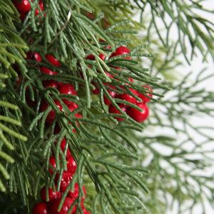 Christmas Decorations PE Cypress Leaf Hawthorn Upside Down <b>Tree</b> Wall Hanging Country Style Linen Printed Bow - Product Image 2