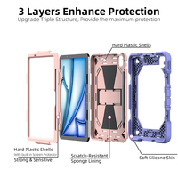 Étui robuste antichoc en silicone pour iPad Air 11 2024 2025 2026 avec sangle d'épaule, béquille intégrée et protection d'écran