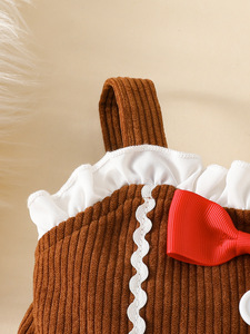 Abito da Principessa Natalizio per Bambine con Bretelle in Velluto a Coste e Decorazione a Forma di Omino di Pan di Zenzero, Commercio Estero Transfrontaliero - Product Image 6