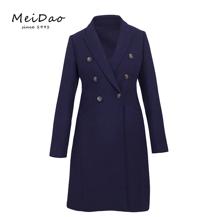 MEIDAO-010040 Navy Blue Double Breasted Fit And Flare Winter Wool Coat