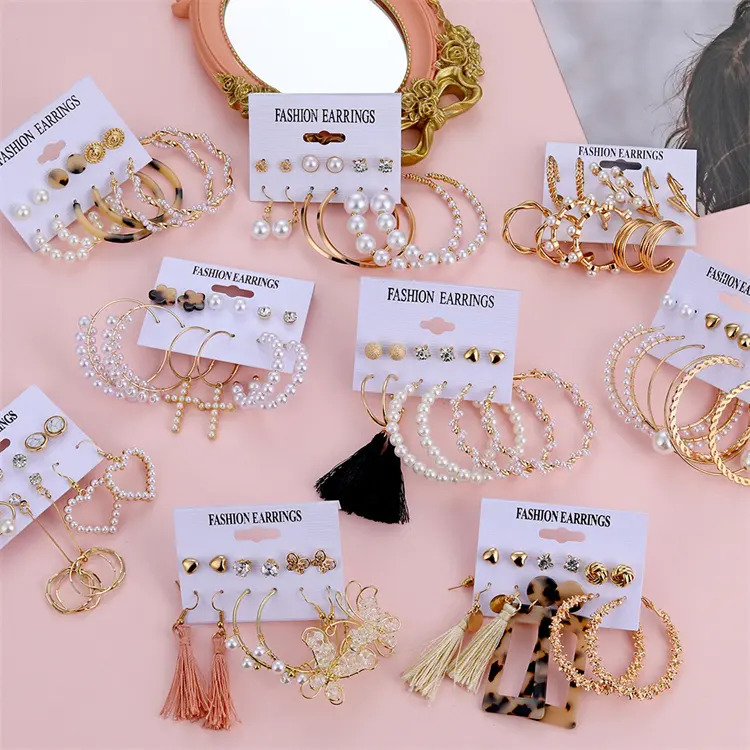 VKME Women Fashion Pearl Crystal Jewelry Tassel drop Earrings Hoop Earrings Set Mixed Designs Leopard Earrings jewelry 2022