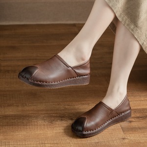 Mocassins plats pour femmes à enfiler, en cuir véritable, bout contrastant, cousus main, <span class=keywords><strong>semelle</strong></span> <span class=keywords><strong>épaisse</strong></span> antidérapante, chaussures décontractées pour la marche et le bureau - Product Image 4
