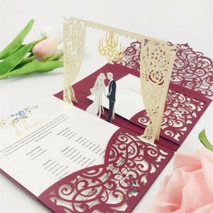 Carte d'invitation de mariage luxueuse 3D créative ajourée et pop-up - Product Image 1