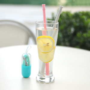 <b>Reusable</b> Silicone <b>Straws</b> Set With Brush And Storage Case Travel Portable Foldable Drinking <b>Straws</b> For Coffee Beverage - Product Image 3