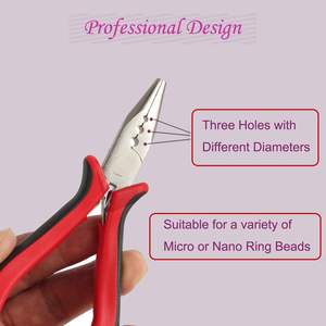 Pinzas para Extensiones de Cabello Obexa, 3 Orificios, Mini, Acero Inoxidable, Agarre Ergonómico, Negro y Rojo, para Instalación y Remoción de Anillos Micro Nano - Product Image 3