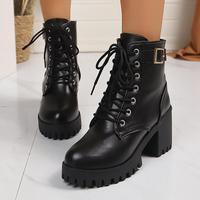 Nouvelles Bottes Western Cowboy Carrées pour Femme Grande Taille, Automne 2026, Tige en PU, Fermeture Éclair Latérale, Talon Épais, Noires