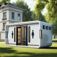 Conteneur carré en acier imperméable pour l'extérieur, maison préfabriquée, design moderne, écologique, anti-corrosion, toilettes portables, usage public