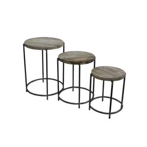 Modern <b>Round</b> Mango Wood Side <b>Table</b> Set with Industrial Metal Legs for Apartment and Living Room Furniture - Product Image 5