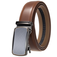 Ceinture en cuir pour homme, style affaires, avec boucle automatique à dégagement rapide, couleur gris fusil, en cuir pleine fleur, style western, avec logo gravé