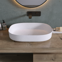 Lavabo de salle de bain ovale de luxe en acrylique composite, grand modèle, à poser sur comptoir