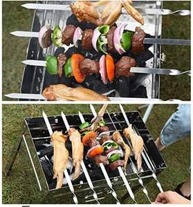 Juego de 6 Brochetas de Acero Inoxidable para Barbacoa, Brochetas para Carne, Camarones, Pollo y Vegetales con Mango de Madera - Product Image 5