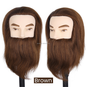 Tête de mannequin homme AliLeader Salon Barber, noir et brun, pour la pratique de la coiffure, cheveux humains, tête d'entraînement à haute densité avec <span class=keywords><strong>barbe</strong></span> - Product Image 1