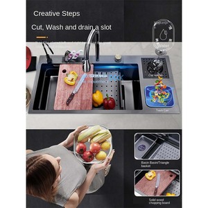 Lavello da Cucina Monoblocco in Acciaio Inox 304 con Display Digitale a Nido d'Ape, Scarico a Sinistra, Rubinetto Estraibile e Lavapiatti - Product Image 2