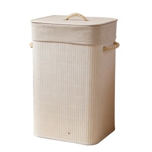 Bamboo woven laundry <b>basket</b>, <b>foldable</b> fabric storage <b>basket</b> for miscellaneous items and toys, with lid, dustproof, large - Product Image 5