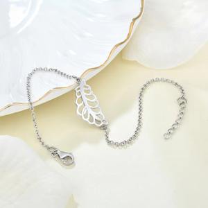 High Quality Rhodium Plated <b>Black</b> Cubic Zirconia Adjustable 925 Sterling Silver Leaf <b>Bracelet</b> for <b>Women</b> - Product Image 4