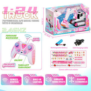 Escavatore RC in Metallo 1:24 con Musica e Luci, Camion Giocattolo Telecomandato a 6 Canali Rosa con Caricabatterie - Product Image 3
