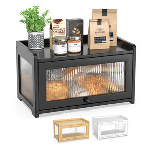 Nhà Máy Tùy Chỉnh Bán Buôn Bằng Gỗ Hộp Bánh Mì Cho Nhà Bếp Đơn Giản Bánh Mì Chủ Container Bánh Mì Lưu Trữ Màu Đen - Product Image 1