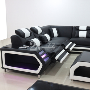 Meubles futuristes Salas, canapé d'angle fonctionnel en cuir en forme de U pour salon avec fauteuil inclinable et lit, table console - Product Image 3