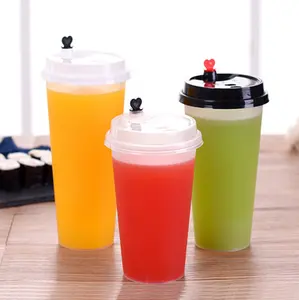 Plastic Cups Custom Logo Disposable Plastic Bubble Milk Tea/Coffee/Fruit Juice Cups With Lids For Cold/Hot Drinks